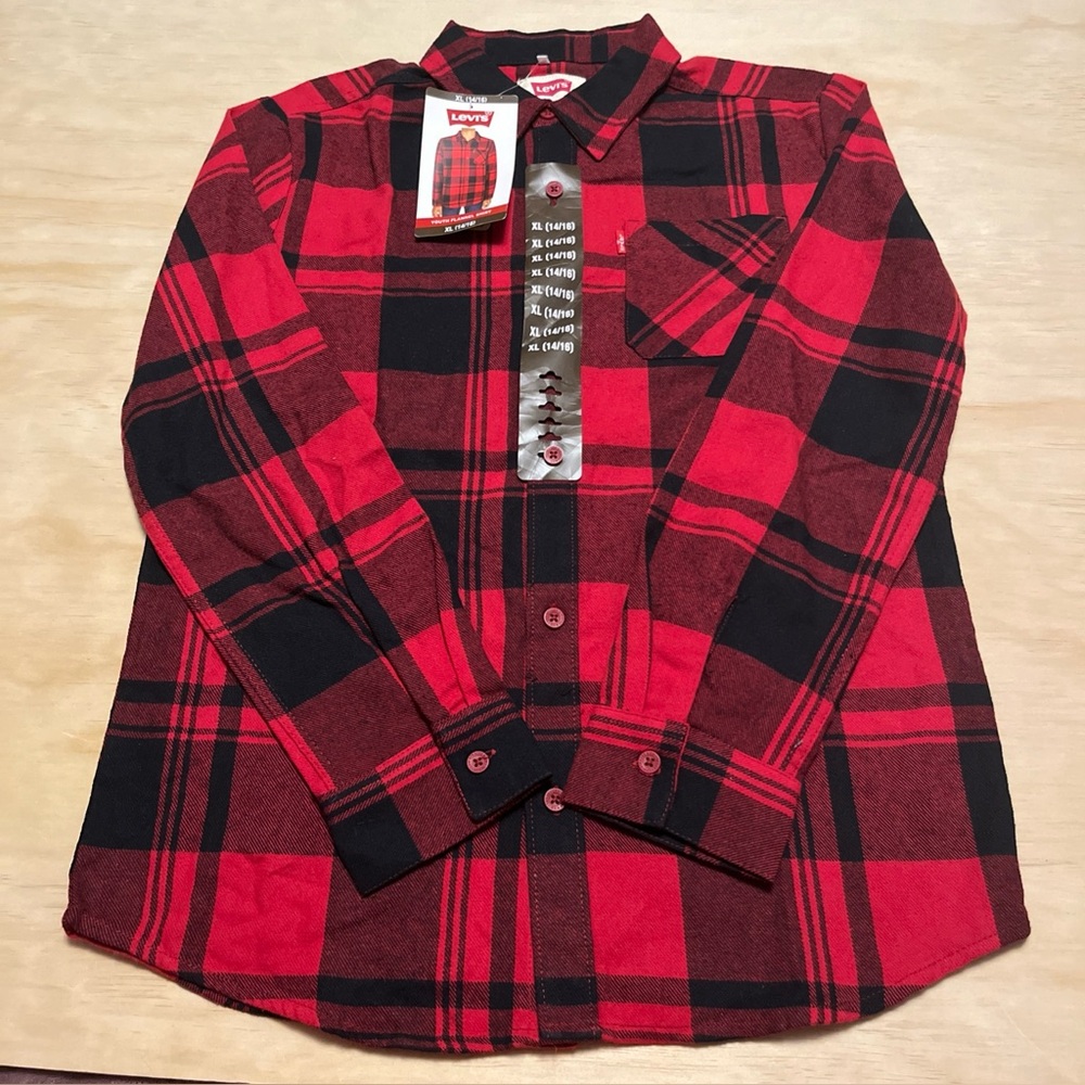 Levi’s Youth XL 14/16 Red Plaid Flannel Shirt NEW